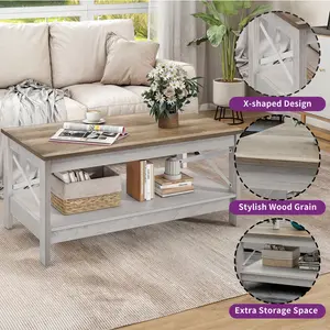 O'Kean 4 Legs Coffee Table with Storage Grey / Grey Wash