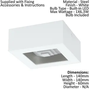 Wall / Ceiling Light Modern White Box Lamp 140mm x 140mm 6.3W Built in LED