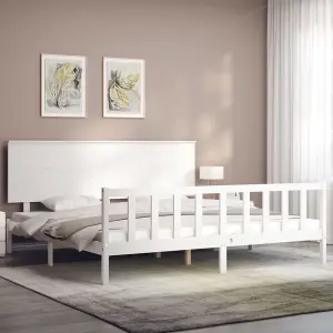 Berkfield Bed Frame with Headboard White Super King Size Solid Wood