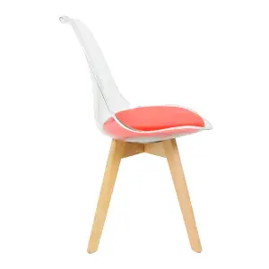 Soho Clear and Red Plastic Dining Chair with Squared Light Wood Legs