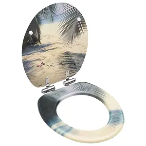 WC Toilet Seat with Soft Close Lid MDF Beach Design