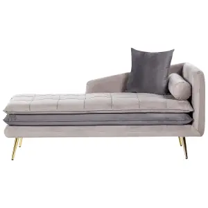 Right Hand Velvet Chaise Lounge Beige and Grey GONESSE