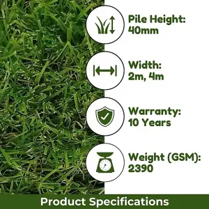 Cape Verde 40mm Outdoor Artificial Grass Super Soft, Premium Outdoor Artificial Grass-13m(42'7") X 2m(6'6")-26m²