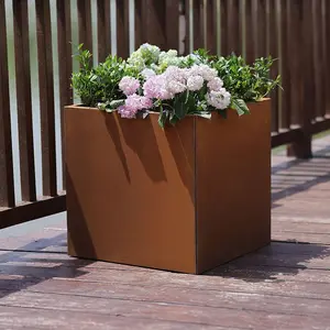 60cm Corten Steel Cube Planter with Rounded Corners