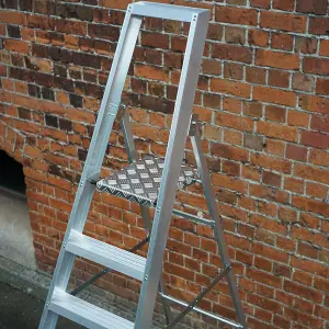 0.6m Aluminium Platform Step Ladders 3 Tread Home DIY Lightweight Metal Steps