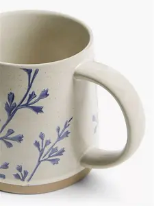 John Lewis Woodland Floral Glazed Stoneware Flower Mug, 450Ml, Beige/Blue