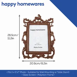 Ornate Rustic Bronze Scrollwork Floral 5x7 Picture Frame with Brushed Gold Trim