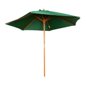 2.4m Wooden Garden Parasol 34mm Shaft & Pulley in Green