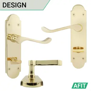 AFIT Polished Brass Bathroom Door Handle Set - Victoria Scroll Shaped - 1 Pair of Internal Door Handles, Hinges 76mm & Lock 64mm