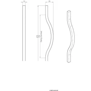 4x Curved Square Bar Pull Handle 273 x 12mm 192mm Fixing Centres Chrome