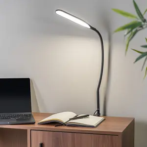 ValueLights Adjustable LED Daylight Desk Lamp with Clamp, Colour Modes with Dimmer and USB - Black