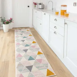 Pastel Multicolour Diamond Geometric Living Area Runner Rug 60x240cm