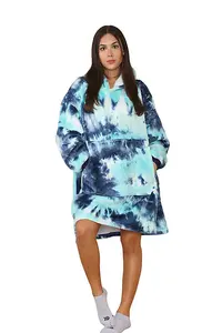 MS9 Women's Oversized Hoodie Wearable Blanket Hoodie Top With Sherpa Lining Green and Blue