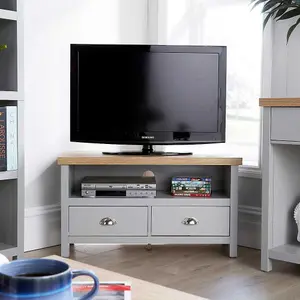 Home Source Avon 2 Drawer Corner TV Unit Stand Grey