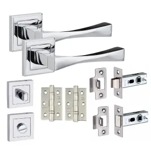 1 Set Straight Astrid Design Bathroom Complete Door Handle Set Polished Chrome Finish