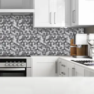 Splashwall Grey & white Hexagonal MDF Splashback, (H)1220mm (W)2440mm (T)10mm