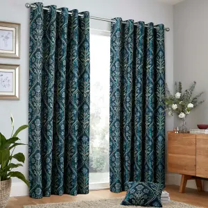 Estelle Woven Floral Pair of Eyelet Curtains