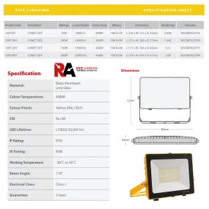 LED Floodlight 110V 200W Slim - Site Lighting 4000K IP65 Rated with Integrated LEDs