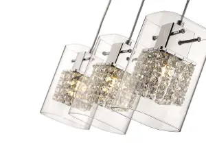 Luminosa Spring 3 Light Ceiling Pendant Chrome Glass Three Bar, G9