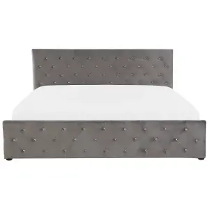 Velvet EU Super King Size Ottoman Bed Grey AMIENS