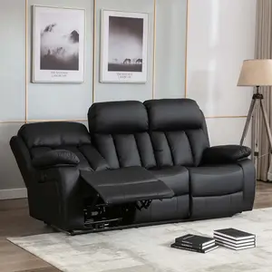 Chester Electric High Back Luxury Bond Grade Leather Recliner 3 Seater Sofa (Black)