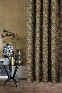 Home Curtains Georgia Chenille Fully Lined Floral 65w x 90d" (165x229cm) Gold Pencil Pleat Curtains (PAIR)