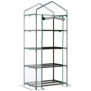 Outsunny Portable 4-Tier Mini Greenhouse Plant Grow House Shed w/ Clear Cover