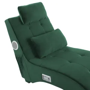 Velvet Chaise Lounge with Bluetooth Speaker USB Port Green SIMORRE