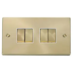 Satin / Brushed Brass 10A 4 Gang 2 Way Ingot Light Switch - White Trim - SE Home