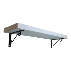 Solid Wood Handmade Rustical Shelf White 225mm 9 inch with Black Metal Bracket WOP Length of 30cm