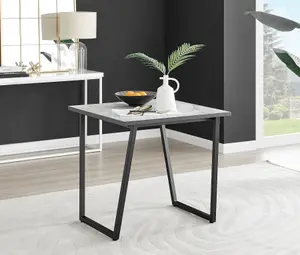 Furniturebox UK Carson White Marble Effect Square Dining Table & 2 Mustard Pesaro Black Leg Chairs