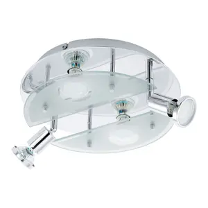 Flush Ceiling Light Colour Chrome Shade White Clear Satin Glass Bulb GU10 4x3W