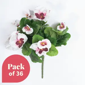 Blooming Artificial - 28cm / 1ft White / Pink Artificial Pansy Bush Multi-Pack