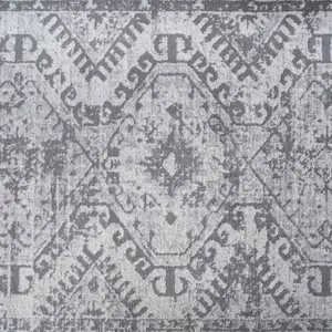 Silver Grey Bordered Geometric Distressed Area Rug 120x170cm