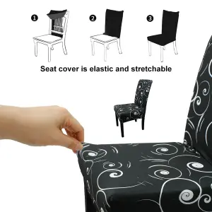 Paisley Pattern Universal Dining Chair Cover, Black - Pack of 1