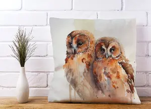 Loving Tawny Owls Watercolour Cushions 45cm x 45cm