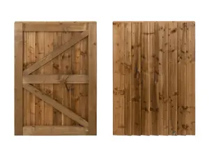 Featheredge wooden garden and side gate, fully framed and capped (v2)(H-1200, W-1175, brown finish)