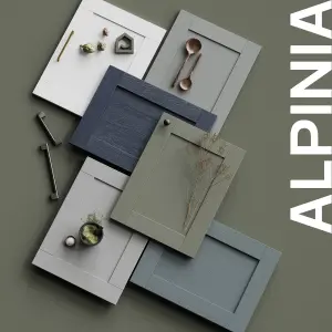 Alpinia Matt dusk blue wood effect Shaker Drawerline door & drawer front (W)400mm (H)715mm (T)18mm