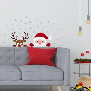 Peeking Santa & Rudolph Wall Stickers Wall Art, DIY Art, Home Decorations, Decals - Pack of 3