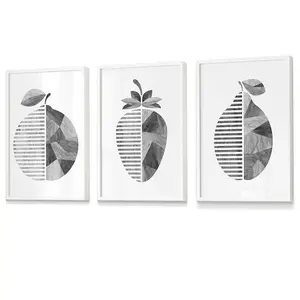 Grey Woodgrain Orange Strawberry Lemon Wall Art Prints / 42x59cm (A2) / White Frame