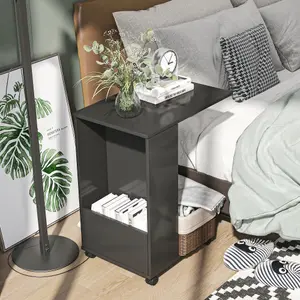 HOMCOM Mobile Sofa Side Table for Laptop Coffee w/ Storage and Casters, Black