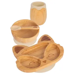 Tiny Dining 4pc Fox Bamboo Suction Baby Feeding Set - Beige