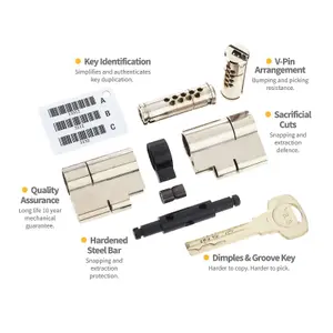 Yale Superior Anti-Snap Euro Cylinder - 50/50 (100mm), Nickel (with 6 keys)