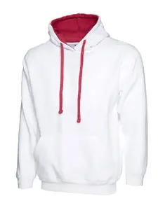 Uneek - Unisex Contrast Hooded Sweatshirt/Jumper  - 50% Polyester 50% Cotton - White/Fuchsia - Size XL