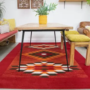 Red Terracotta Tribal Geometric Living Room Rug 280x365cm