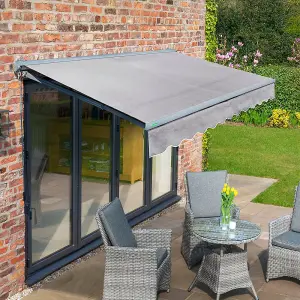 Primrose Awnings 3.0m x 2.5m Retractable Electric Half Cassette Charcoal Frame Silver Awning Outdoor Patio Canopy