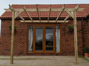 Lean to wooden garden pergola kit - Orchid design wall mounted gazebo, 1.8m x 2.4m (Rustic brown finish)