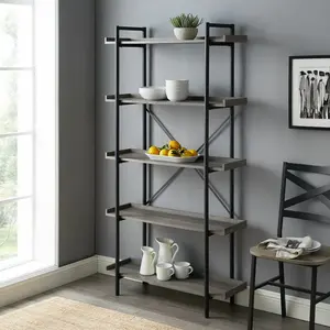 Jessica 92cm W Steel Etagere Bookcase Grey Wash