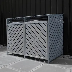 Wooden Double Wheelie Bin Storage - Grey