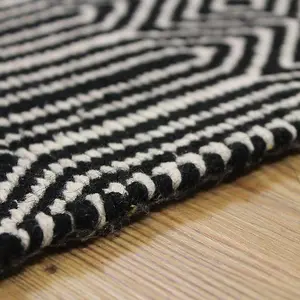 Black/White Geometric Handmade Modern Wool Easy To Clean Rug Dining Room Bedroom And Living Room-66cm X 200cm